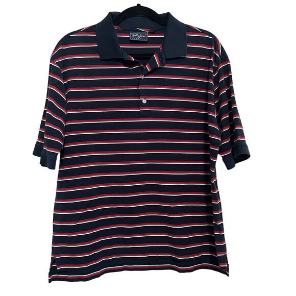 Bobby Jones Players Red White Blue Horizontal Striped Golf Polo Shirt L - Picture 1 of 10